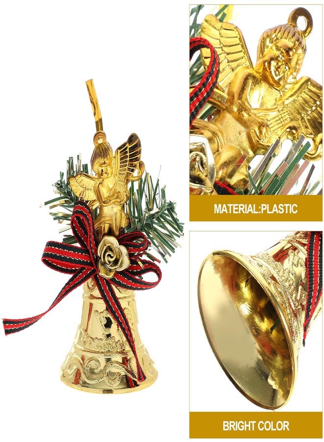 JOINPAYA 6Pcs Christmas Bell Ornaments: Gold Hanging Jingle Bells with Red Bow and Angel Shape for Xmas Tree Home Door Garden Pendant - Image 5